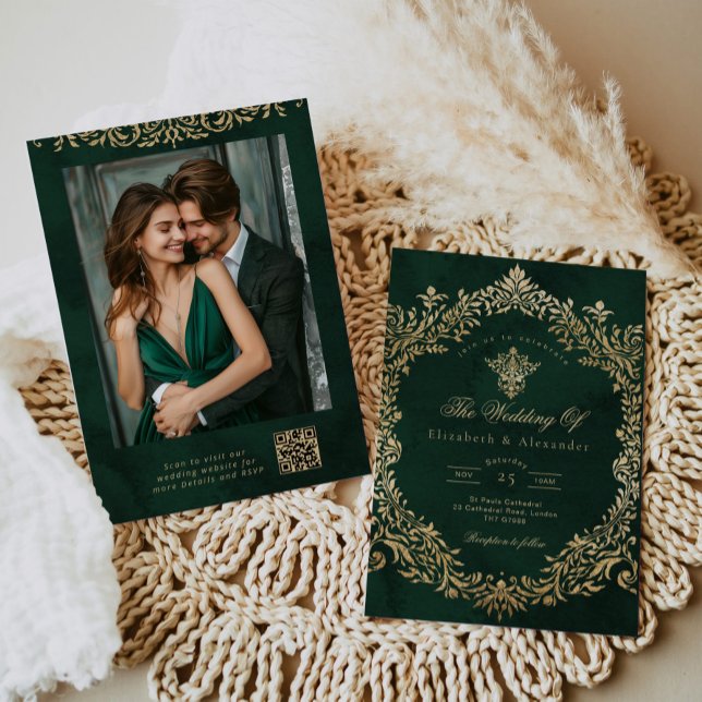Ornate Emerald Gold Royal Elegant Wedding Invitation (Creator Uploaded)