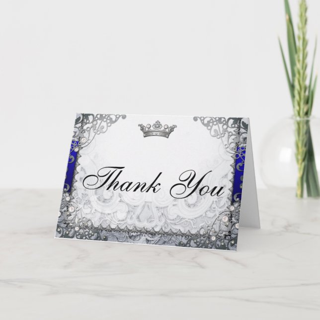 Ornate Fairytale Blue & Silver Thank You Card (Front)