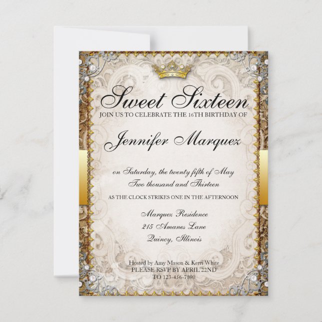 Ornate Fairytale Storybook Sweet Sixteen Invites (Front)