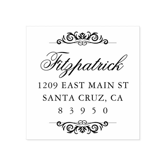 Ornate Family Name Script Return Address Rubber Stamp (Imprint)