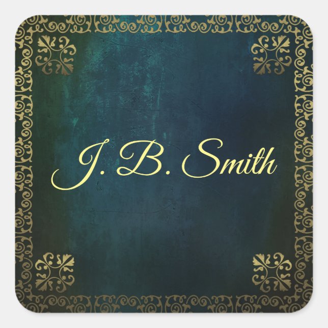Ornate Filigree on Blue Custom Square Sticker (Front)