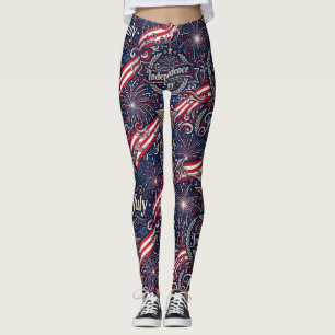 Ornate Fireworks 4th of July Independence Day Legg Leggings