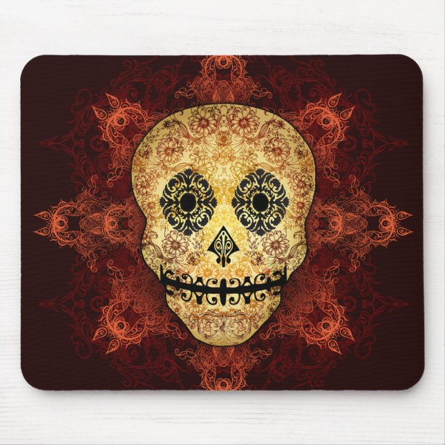 Ornate Flame Sugar Skull Mouse Mat (Front)