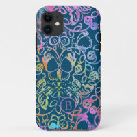 Ornate Floral and Butterfly Colorful Line Pattern