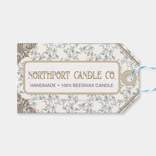 Ornate Floral Beeswax Candle Tag (Front (Horizontal))