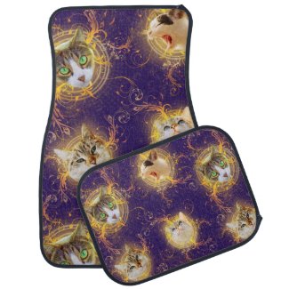 Ornate Floral Damask Cute Kitty Cat - Royal Purple Car Mat