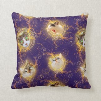 Ornate Floral Damask Cute Kitty Cat - Royal Purple