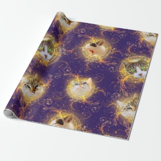 Ornate Floral Damask Cute Kitty Cat - Royal Purple