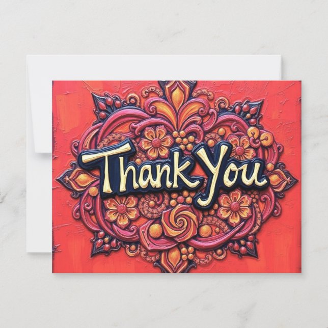 Ornate Floral Design Flat Thank You Card (Front)