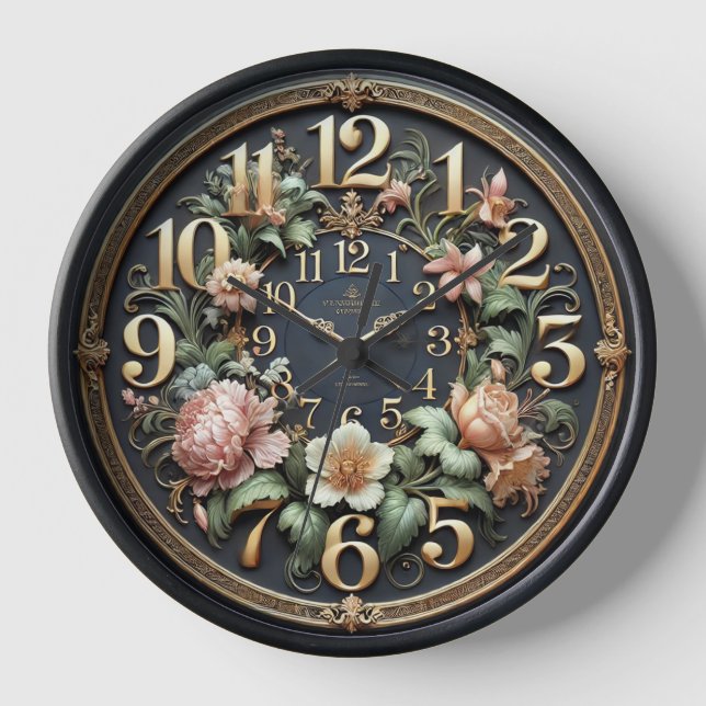 Ornate Floral Elegance Wall Clock (Front)