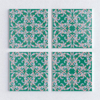 Ornate Floral Filigree Tile in Emerald Green