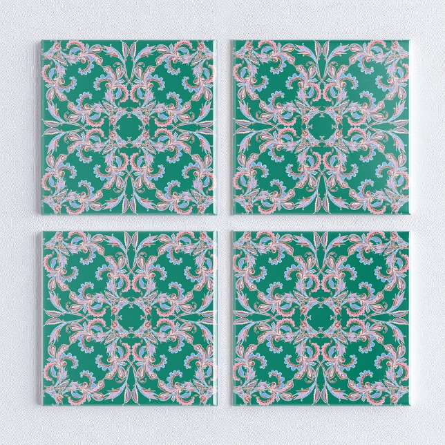 Ornate Floral Filigree Tile in Emerald Green (Creator Uploaded)