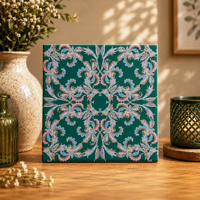 Ornate Floral Filigree Tile in Hunter Green  (Creator Uploaded)