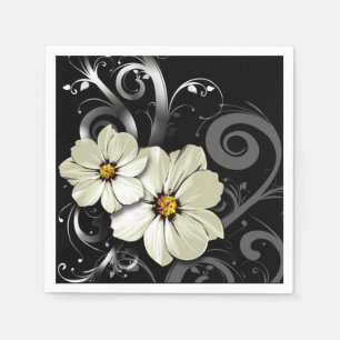 Ornate Floral Flourish black Napkin