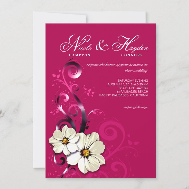 Ornate Floral Flourish Monogram | fuchsia Invitation (Front)