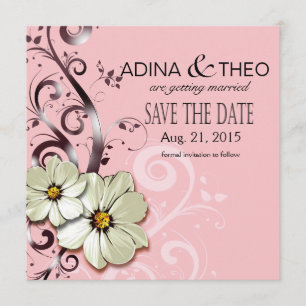 Ornate Floral Flourish Save the Date   pink Invitation
