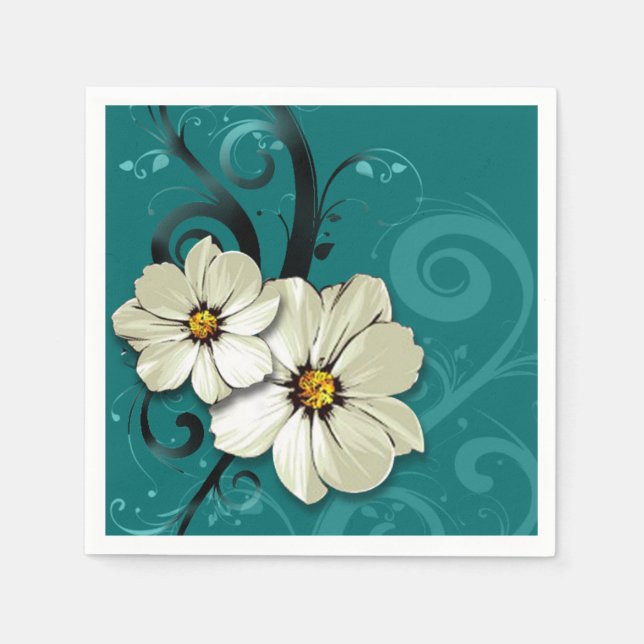 Ornate Floral Flourish | turquoise Napkin (Front)