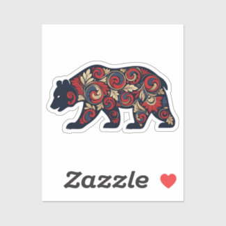 Ornate Floral Folk Art Bear | Rustic Woodland Natu