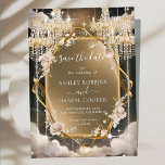 Ornate Floral Golden Chandelier Save The Date Invitation<br><div class="desc">Elegant,  modern,  and delicate Elegant Ornate Floral Golden Chandelier Save The Date wedding invitation that you can customise with your info to make it furthermore special. The romantic minimalist design features lovely and elegant calligraphy on a Beautiful background with a clean and simple look.</div>
