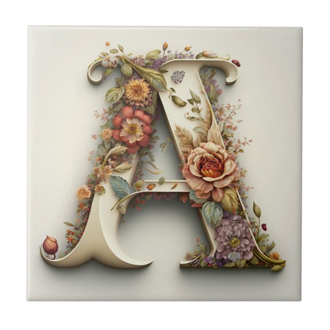 Ornate Floral Letter A  Tile (Front)