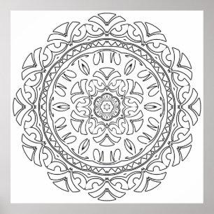 Ornate Floral Mandala Colouring Page Decorative Ar Poster
