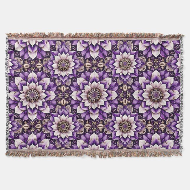 Ornate Floral Mandala Design Throw Blanket (Front)
