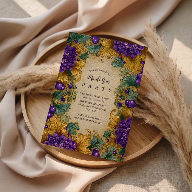 Ornate Floral Masquerade Mardi Gras Invitation (Creator Uploaded)