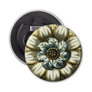 Ornate Floral Medallion on Light Blue Background Bottle Opener