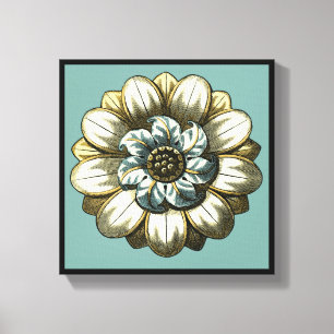 Ornate Floral Medallion on Light Blue Background Canvas Print