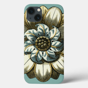 Ornate Floral Medallion on Light Blue Background iPhone 13 Case