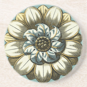 Ornate Floral Medallion on Light Blue Background Coaster