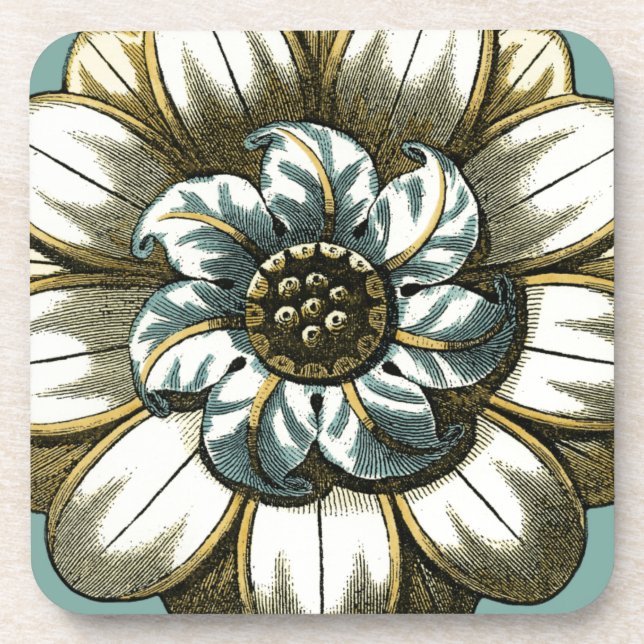 Ornate Floral Medallion on Light Blue Background Coaster (Front)