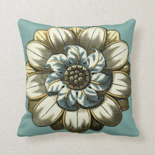 Ornate Floral Medallion on Light Blue Background Cushion