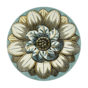 Ornate Floral Medallion on Light Blue Background Cutting Board