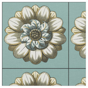 Ornate Floral Medallion on Light Blue Background Fabric