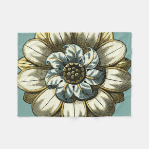 Ornate Floral Medallion on Light Blue Background Fleece Blanket