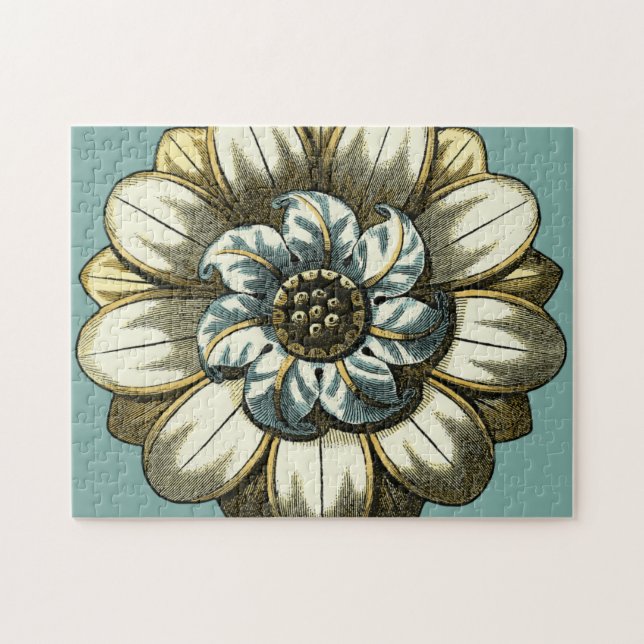 Ornate Floral Medallion on Light Blue Background Jigsaw Puzzle (Horizontal)