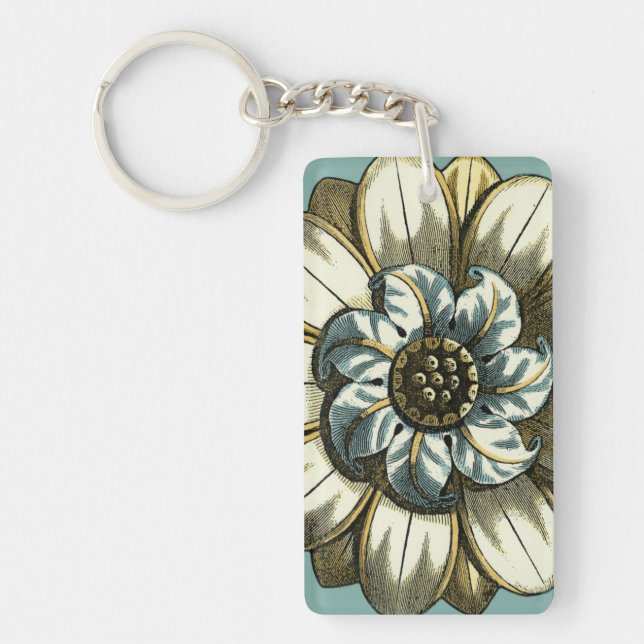 Ornate Floral Medallion on Light Blue Background Key Ring (Front)