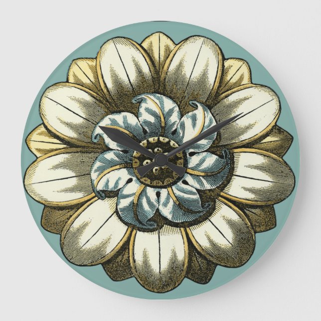 Ornate Floral Medallion on Light Blue Background Large Clock (Front)