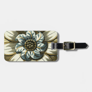 Ornate Floral Medallion on Light Blue Background Luggage Tag