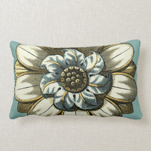 Ornate Floral Medallion on Light Blue Background Lumbar Cushion