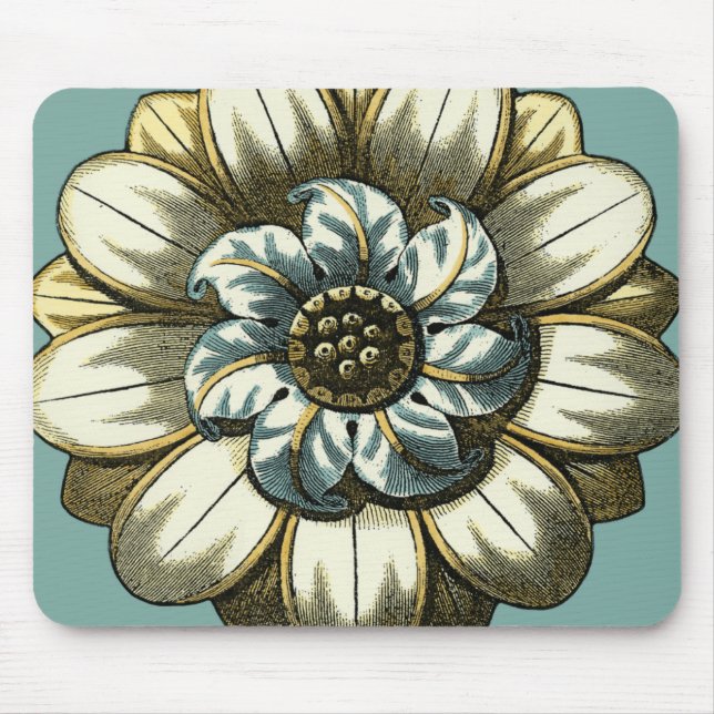 Ornate Floral Medallion on Light Blue Background Mouse Mat (Front)