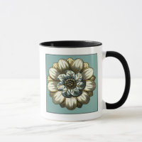 Ornate Floral Medallion on Light Blue Background