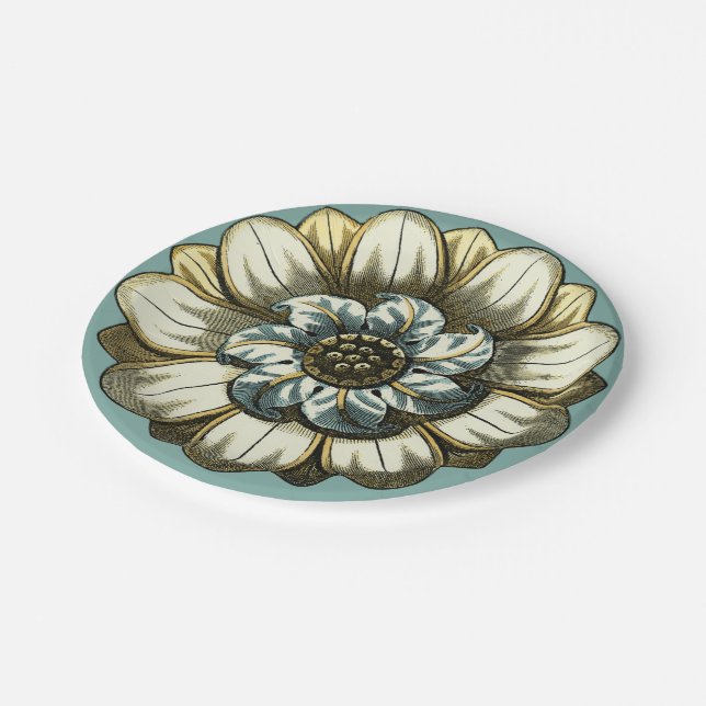 Ornate Floral Medallion on Light Blue Background Paper Plate (Angled)