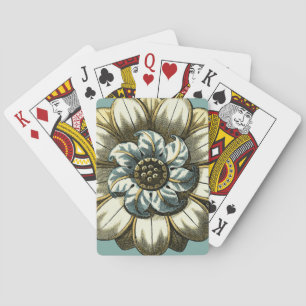 Ornate Floral Medallion on Light Blue Background Playing Cards