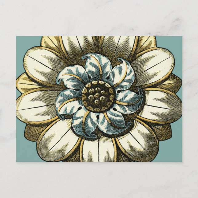 Ornate Floral Medallion on Light Blue Background Postcard (Front)