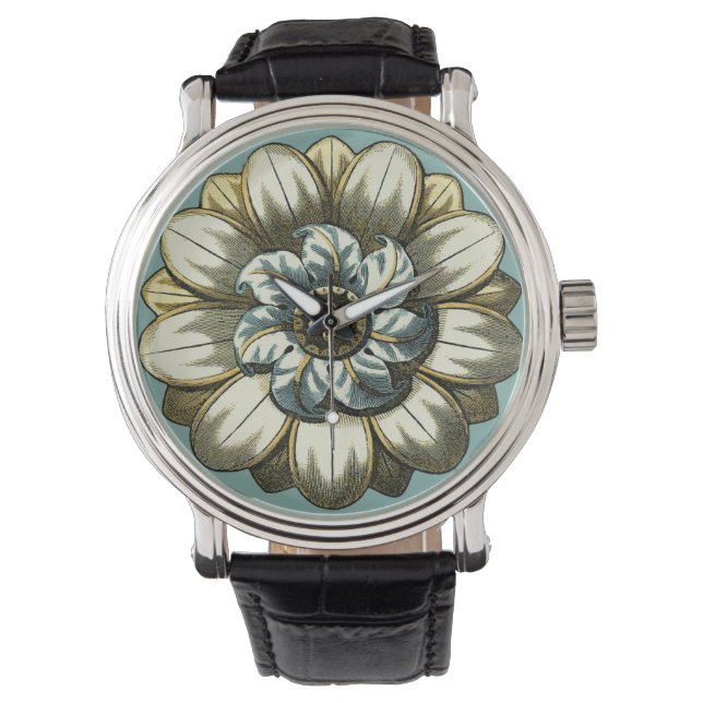 Ornate Floral Medallion on Light Blue Background Watch (Front)