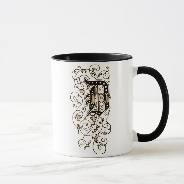 Ornate Floral Monogram 'D' Mug (Right)