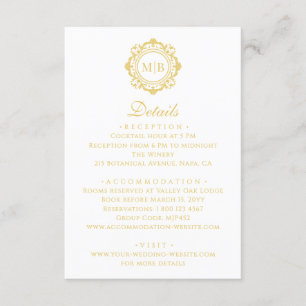 Ornate Floral Monogram Elegant Gold Wedding Enclosure Card