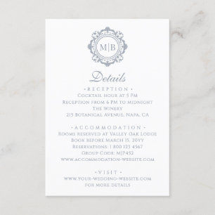 Ornate Floral Monogram Elegant Silver Wedding Enclosure Card